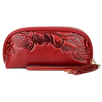 

New Arrival Women Coin Wallet Clutch Red Color Genuine Leather Lady Purse Long Zipper Wallets Fashion Female Day Clutches