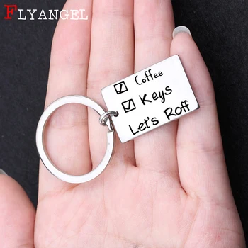 

Fashion Jewelry Key Chain Engraved Coffee, Keys Let's Roff Keychain For Friends Couples Gift Stainless Steel Keyring