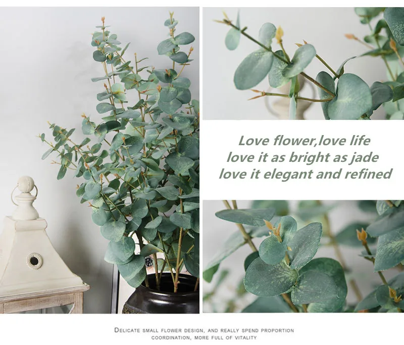 Flone European Artificial Banyan Tree Leaves Gold Money Leaves Eucalyptus Leaves Fake Plant Flowers Branch Home Decor Plant  (6)