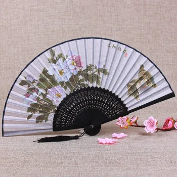 

Classic Traditional Craft Chinese Fan painting Decorative Ladies Hand Fans Flowers Bamboo Silk Folding Fan Gift