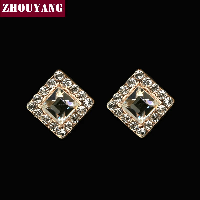 ZHOUYANG ZYE265 квадратные серьги с кристаллами цвета розового золота серьги-гвоздики ювелирные изделия сделаны с настоящими Австрийскими кристаллами