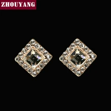ZHOUYANG ZYE265 квадратные серьги с кристаллами цвета розового золота серьги-гвоздики ювелирные изделия сделаны с настоящими Австрийскими кристаллами