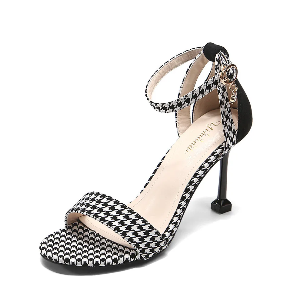 

Women's stiletto sandals high heels one-word buckle color matching thin heel and exposed toe Casual Buckle Strap Yasialiya