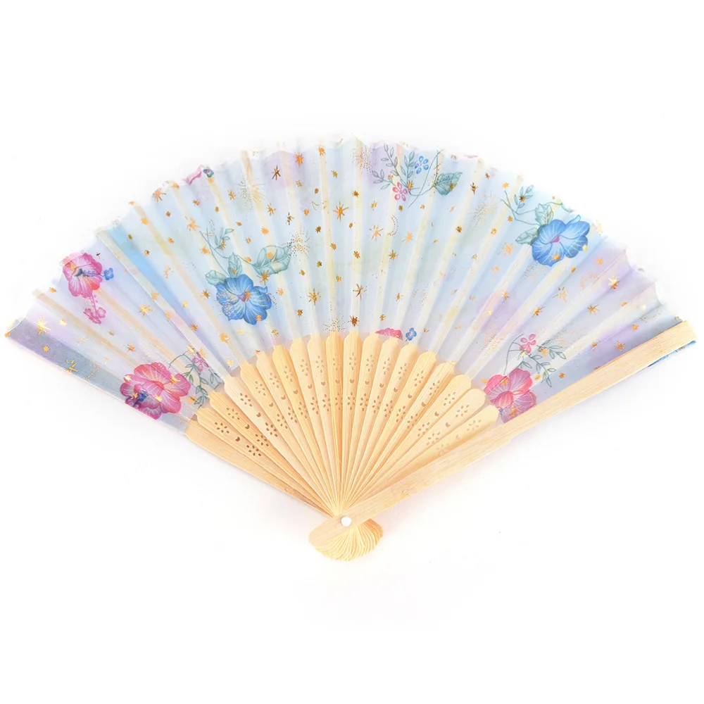 

1 Pcs Chinese Blossom Flower Print Folding Hand Fans Designer White Polyester Fans for Women Girl Summer Dancing Fan