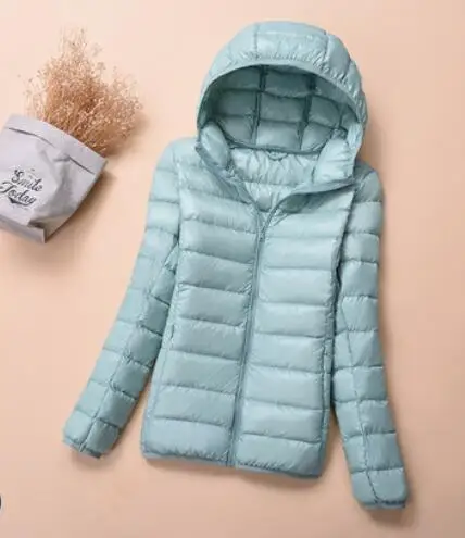 SEDUTMO зимние куртки размера плюс 4XL, женские пуховики, ультра-светильник, пальто на утином пуху, короткая куртка с капюшоном, весенние парки ED658 - Цвет: hoodie sky blue