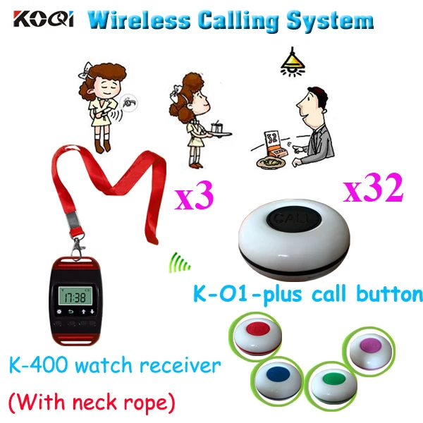 

Wireless Transmission System Cheapest 433.92MHz Electronic Number Watch Equipment (3pcs watch+32pcs call button)