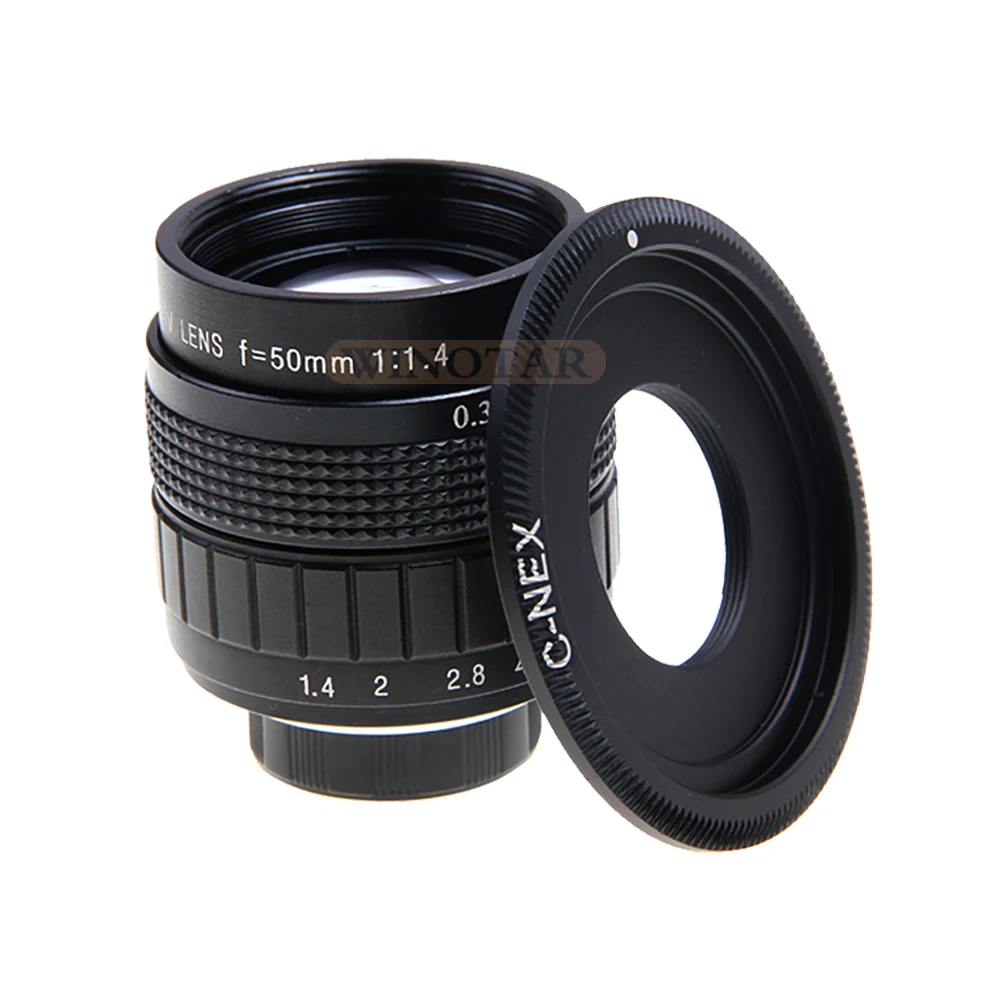 Fujian 50 мм F1.4 CC TV lens + C Mount Ring Для Sony E:NEX3 NEX F3/5N/5R 5 NEX6 NEX7 A6000 A6300 A6500 A7000 (черный)|tv lens|50mm