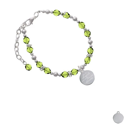 Stainless Steel Disc Angels Wear Scrubs Lime Green Beaded Bracelet