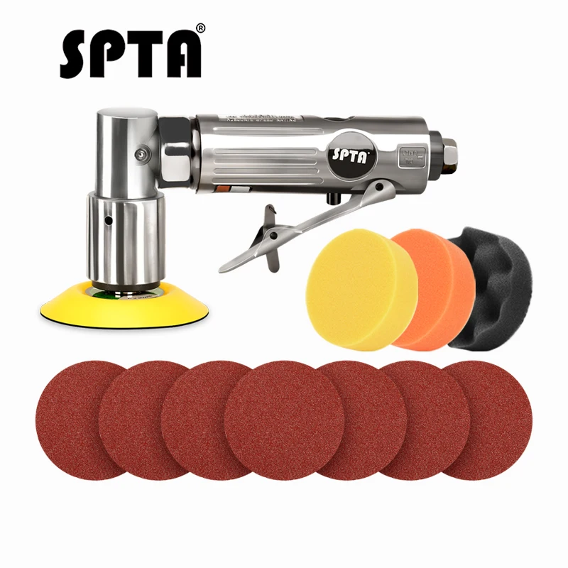 SPTA 11Pc 3 inch 80mm Random Air Palm Sander Car polisher Buffer Pad Sanding Sets For Car Polishing Machine Buffing Roary Waxing