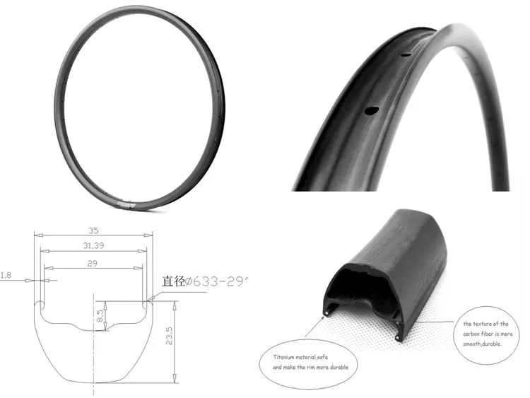 

AM Race 29er MTB Carbon Bike Rims Titanium Tubeless Ready 35mm Width Mountain Bicyle Rim 3K UD Matte Glossy Wheels