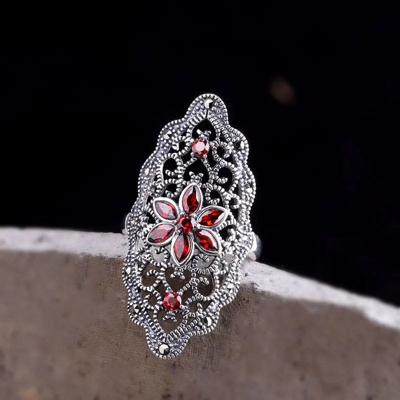Аутентичные 925 пробы серебряные ювелирные изделия кольцо преувеличены обручение для женщин Интимные аксессуары натуральный гранат