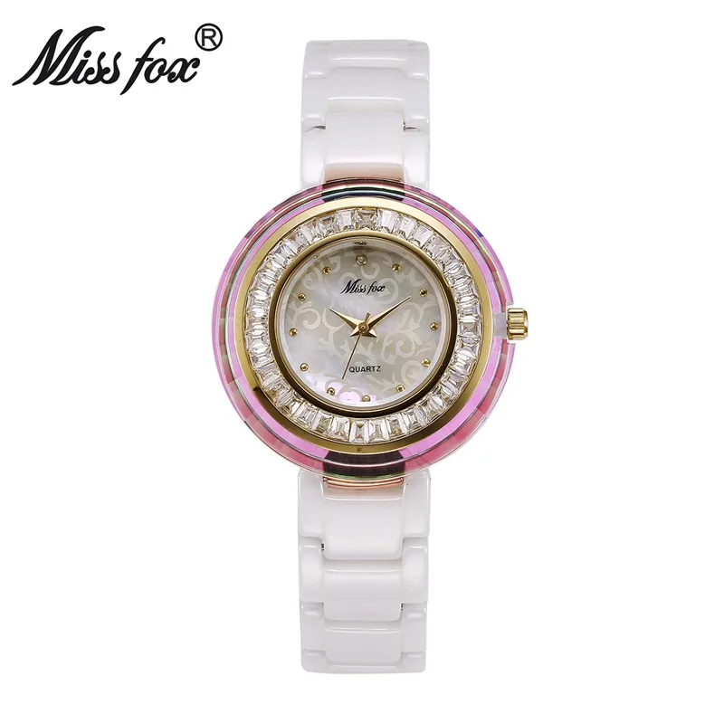 

Miss fox new crystal dial waterproof 50m ceramic quartz women's watch top brand ladies watch ceramic strap bracelet table
