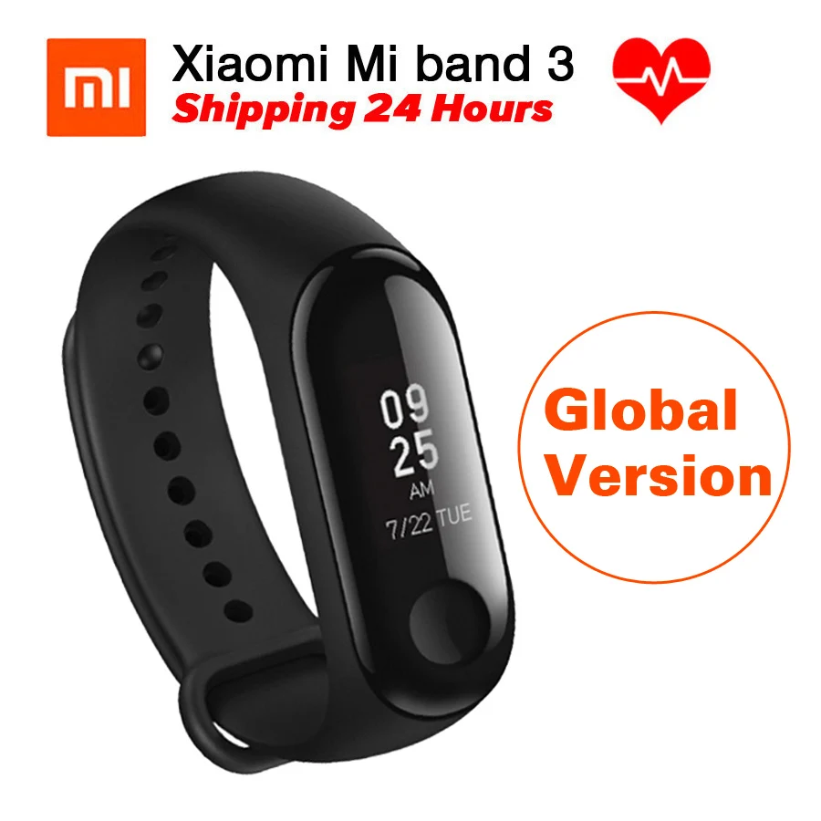 original xiaomi mi band 3 smart watch oled display heart rate monitor bracelet international version