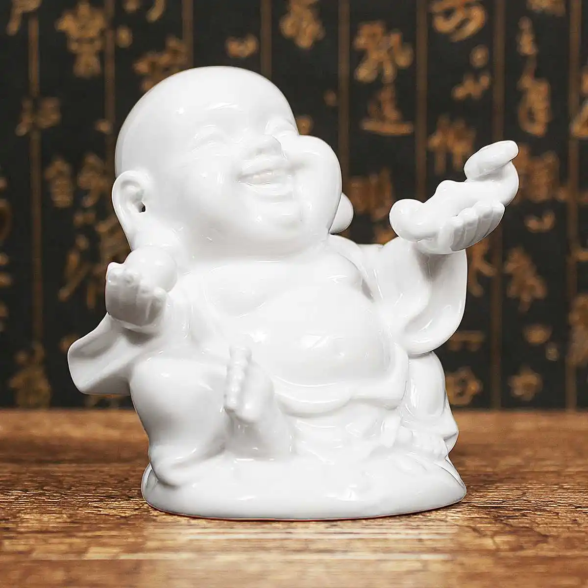 Украшение для дома/автомобиля ОРНАМЕНТ статуэтки смеющегося Будды скульптуры белый фарфор китайский Буддизм счастливый/богатство/знак мира
