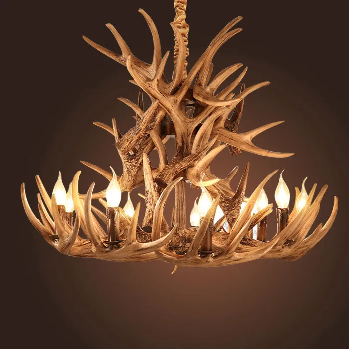 

Hot Sale Brown Antlers Chandelier Resin Lamp Modern Led Antler Chandelier Lustre Chandeliers E14 Vintage Lights Novelty Lighting