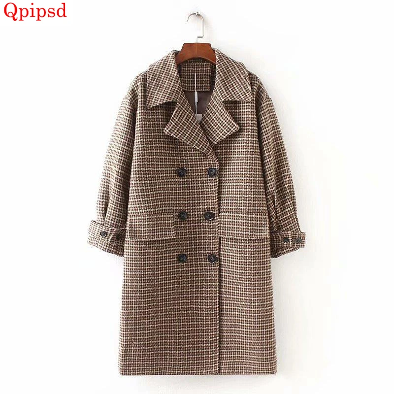 2018 осенне зимнее корейское Новое тонкое теплое шерстяное пальто woam houndstooth