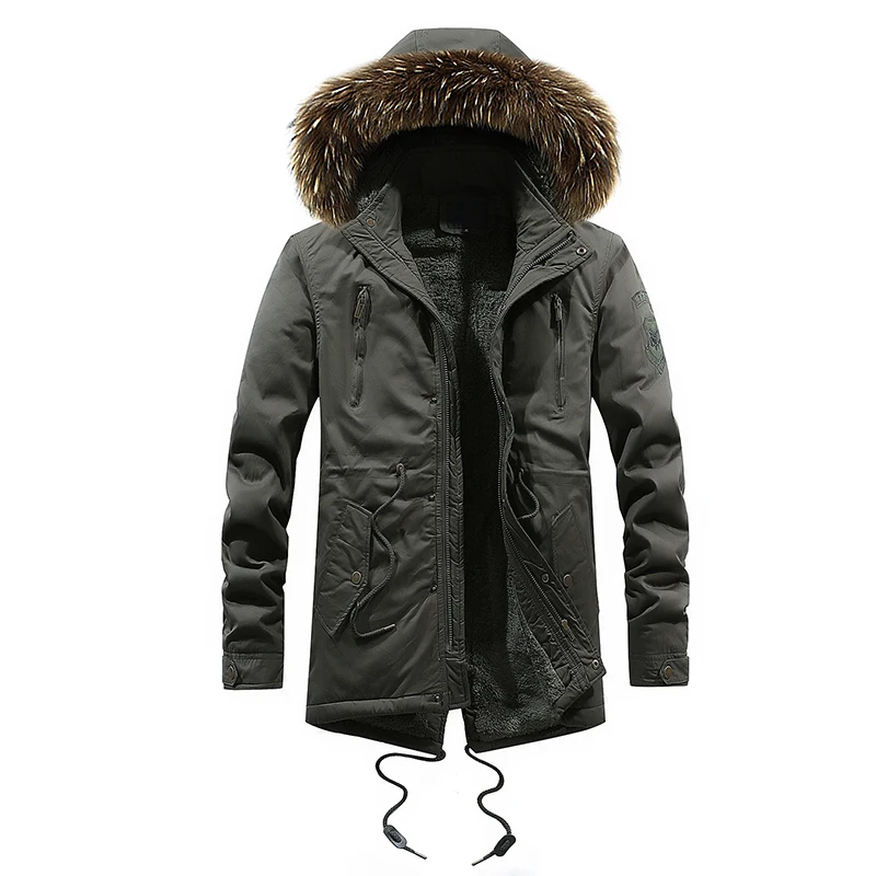 Модная зимняя мужская куртка высокого качества из хлопка, длинный плащ с меховым воротником, повседневная верхняя одежда, бархатная ветровка, Толстая теплая парка для мужчин