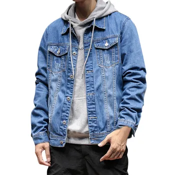 

2019 New Men's Autumn Winter Button Solid Color Vintage Denim Jacket Tops Blouse Coat M-3XL Drop shipping High Quality