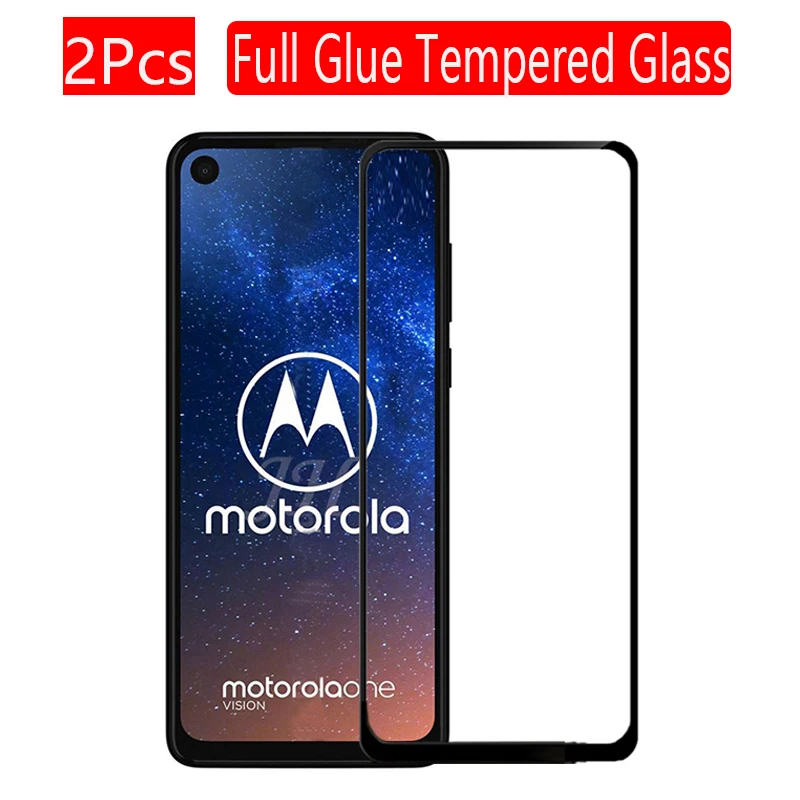 

2 Packs Full cover Tempered Glass for Motorola Moto One Vision Screen Protector 9H on Phone Protective Glass for one vision Film