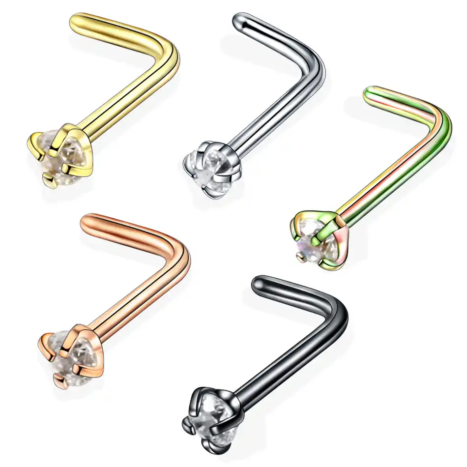 Utimtree 5pcs Lot Cz Zircon Nose Rings Crystal Piercings Straight Cz Zircon Nose Rings Crystal Piercings