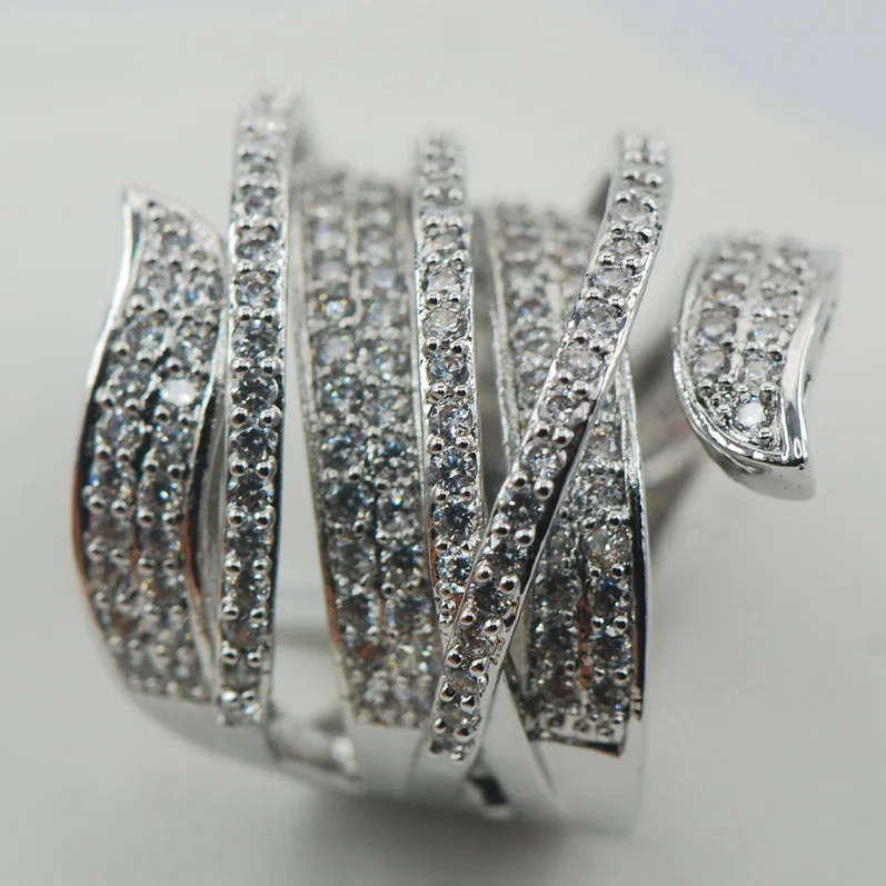 Micropave искусственное серебряное кольцо с кристаллом циркония размер 6 7 8 9 10 11 A11|ring