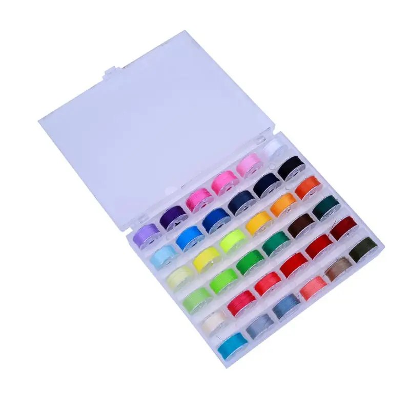 36pcs Coloful Sewing Thread + 36 Grid Clear Plastic Machine Bobbins DIY