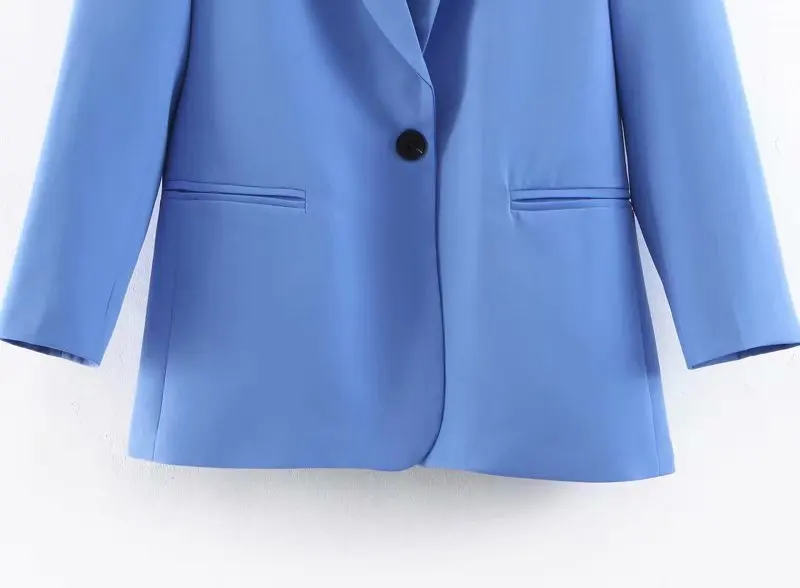 Женский синий повседневный костюм, комплект, на одной пуговице, блейзер, пиджак, высокая талия, сумка, брюки, костюм, для офиса, леди, формальный комплект из двух предметов