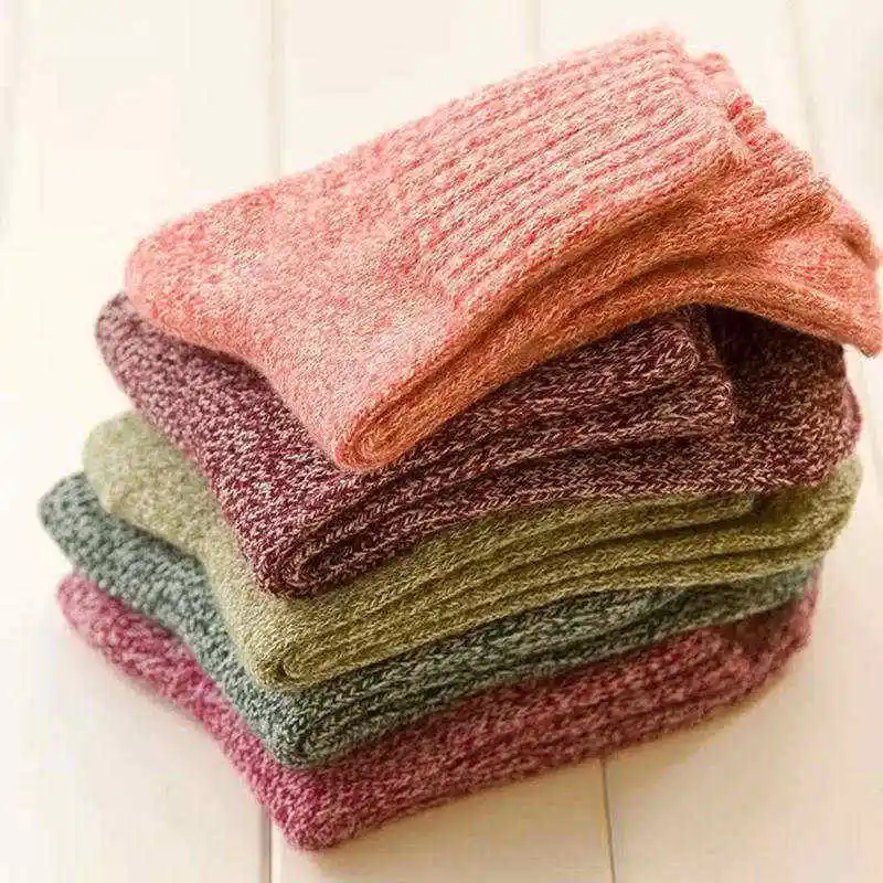 7Solid Color Women Warm Socks Ladies Thick Line Rabbit Hair Socks Japanese Style Lovely Girls Stockings Autumn Winter for Sport