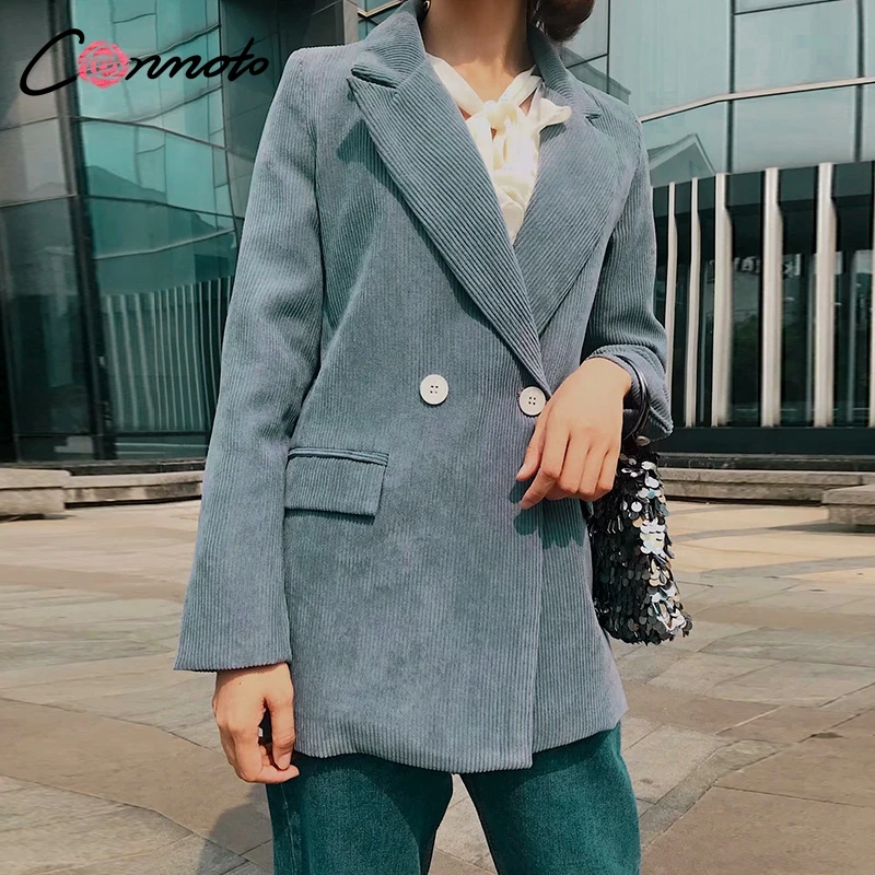 

Conmoto Feminino Corduroy Blazers Jacket Women Autumn Winter Casual Blazer Coat Elegant Office Ladies Blue Blazer Coats 2019