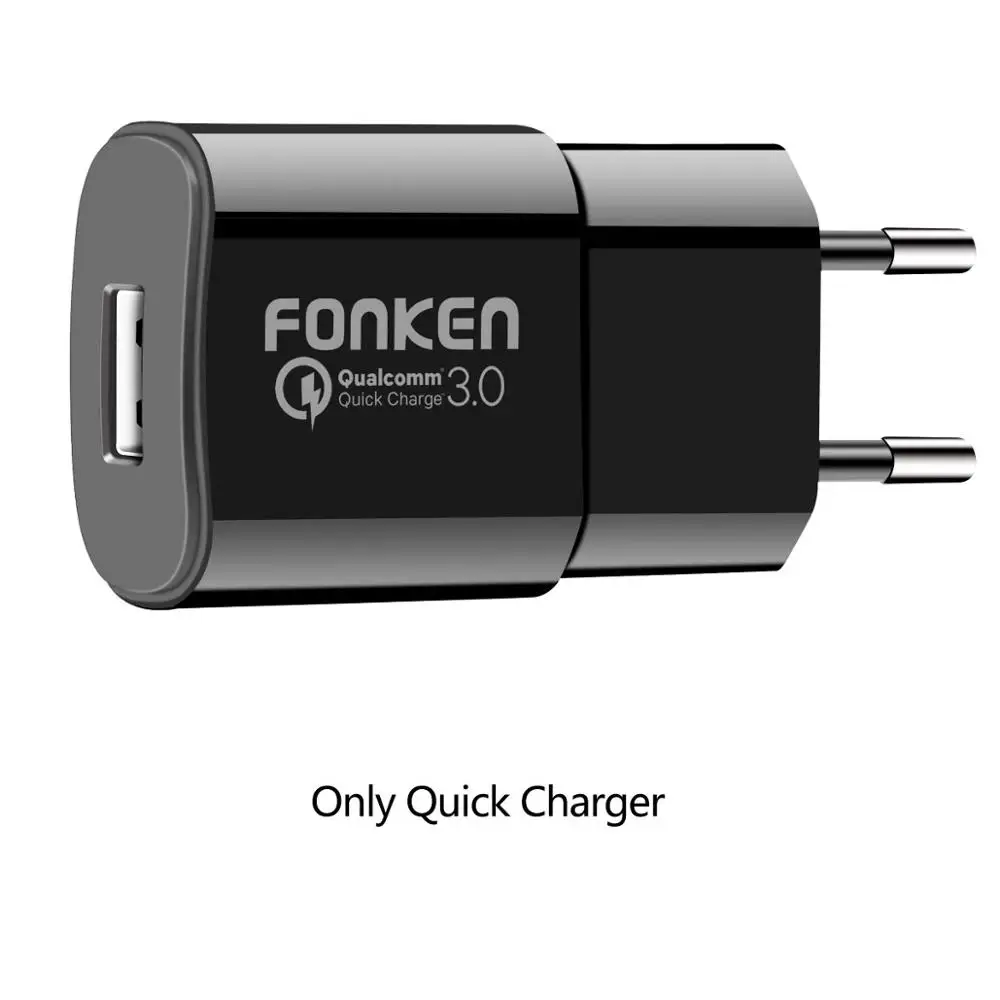 FONKEN USB зарядное устройство 18 Вт Быстрая зарядка QC3.0 QC2.0 мобильный телефон портативный настенный USB адаптер для iPhone huawei samsung быстрое зарядное устройство s - Тип штекера: Black