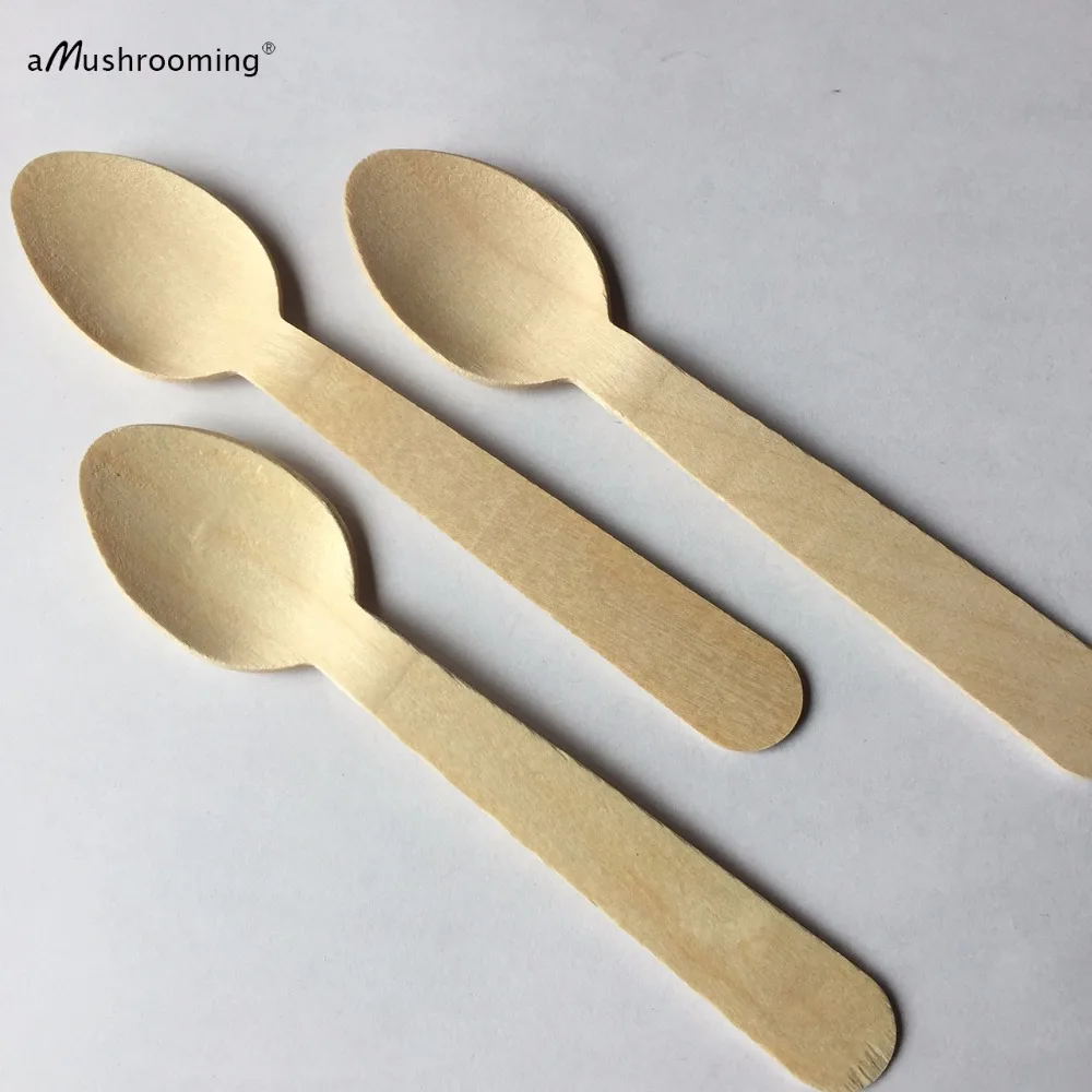 Wholesale Disposable Wood Spoon 14cm Wooden Flatware Cutlery Camping