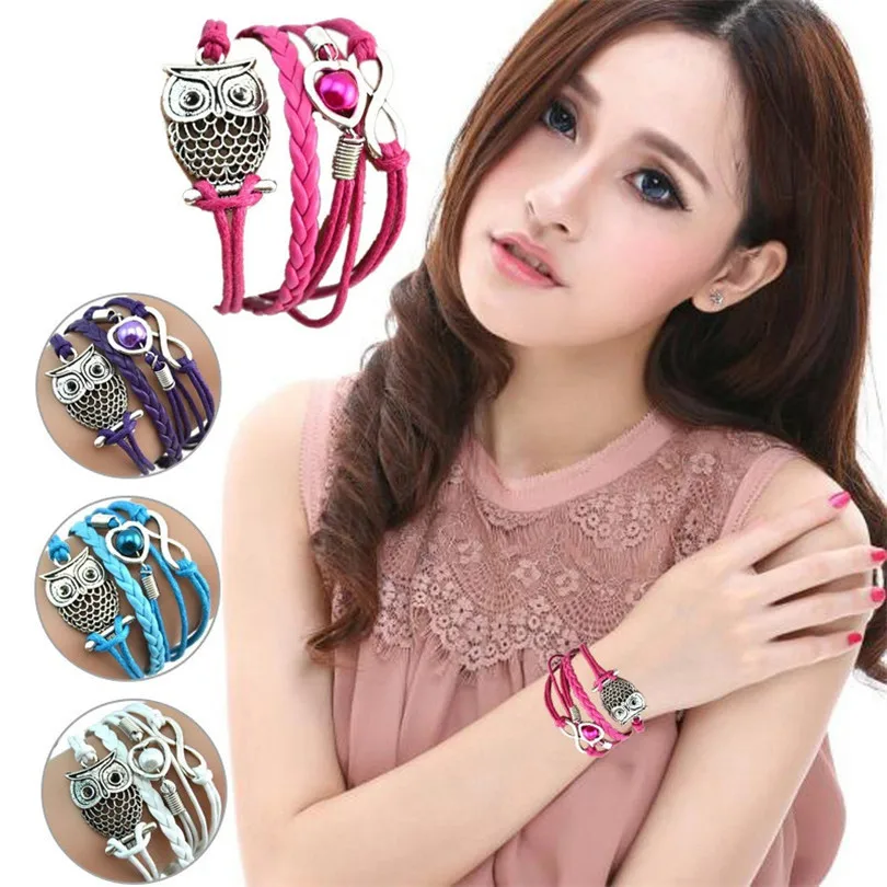 Bohemian Beach Infinity Owl Pearl Friendship Women Couple 2019 New Fashion Multilayer Charm Leather Bracelets Gift #E03