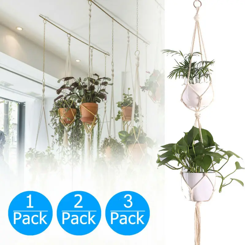 Creative Garden Plant Tassel Hanger Macrame Hemp Rope Braided Hanging Planter Basket Flower Pot Holder Decoration