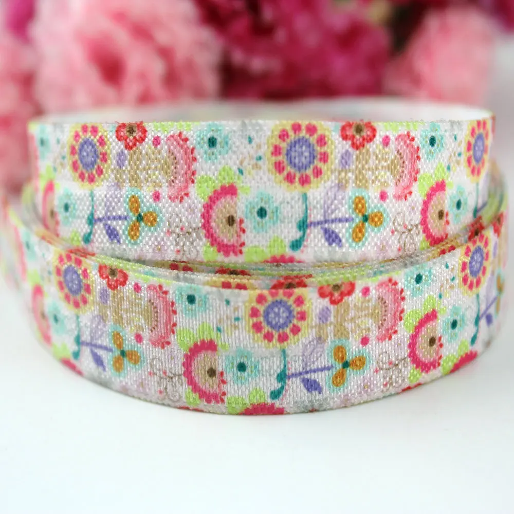 5/8'' 16mm flowers printed elastic ribbon foe ribbon DIY handmade