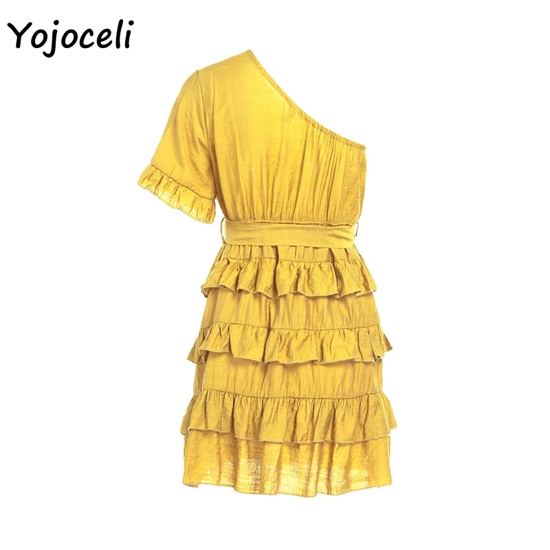 Yojoceli летнее платье с оборками женское мини-платье на одно плечо с бантом женское платье vestidos
