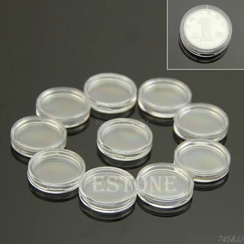 

10 pcs 18mm Clear Round Cases Coin Storage Capsules Holder Plastic Useful New