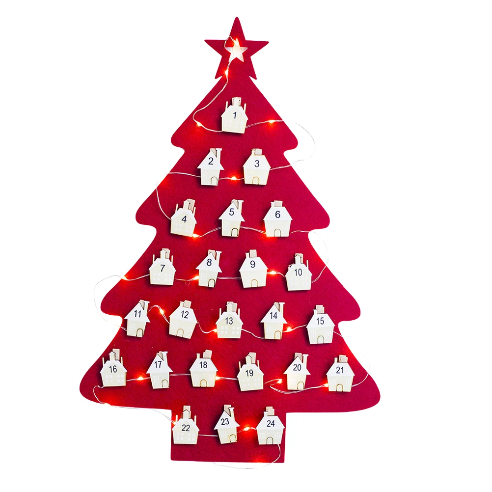 

Hanging Felt Christmas Tree Calendar Countdown to Christmas Advent Calendar for Kids Christmas Decorations(Red)