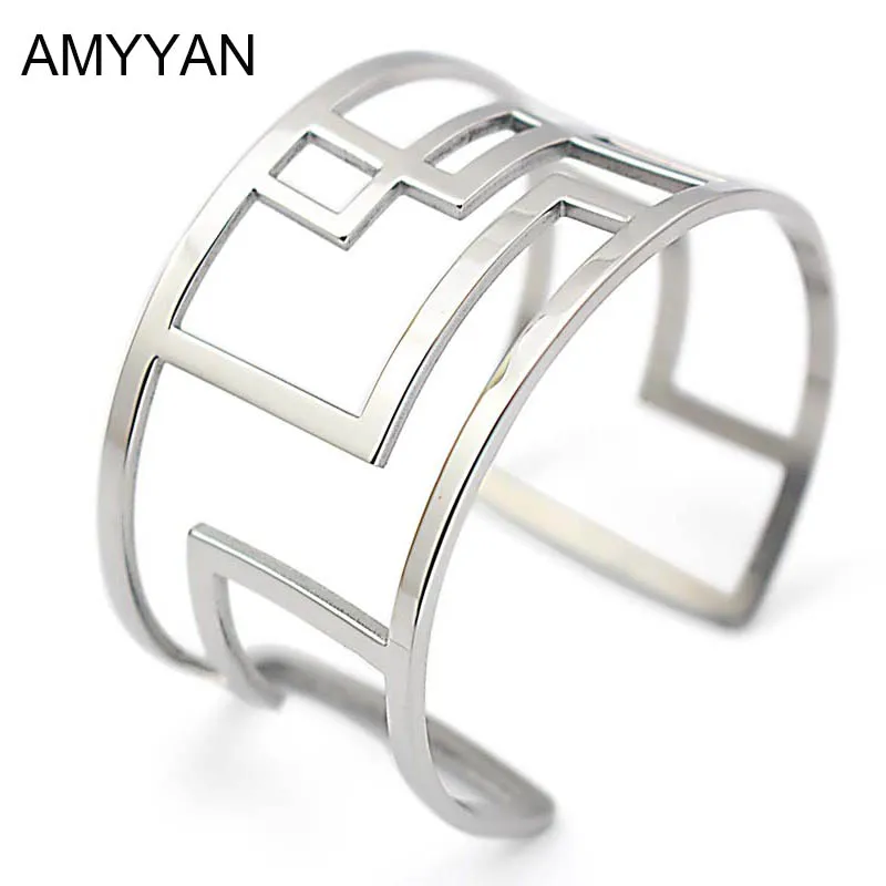 

New Metal Totem Monogram Arm Cuff Open Bracelets & Bangles pulseiras femme steel Wide Wrap Cuff Bracelets Jewelry Bangle