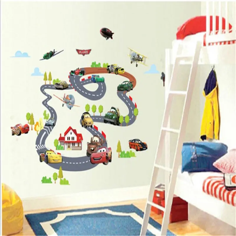 Cartoon Cars Highway Track Wall Stickers For Kids Rooms Muursticker Cartoon Cars Highway Track Wall Stickers For Kids Rooms Muursticker Children S Room Bedroom Decor