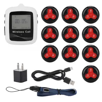 

Calling Pagers System CTW07+CTT23 Wireless Mobile Receiver + 10 Black Red Transmitter Pagers For Restaurant