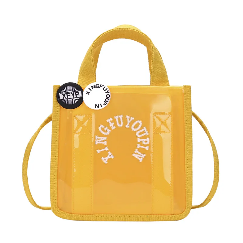 

Fashion Gilrs Transparent PVC Handbag Letter Printing Women Casual Tote Handbag Daily Crossbody Bag Children Holiday Travel Bag