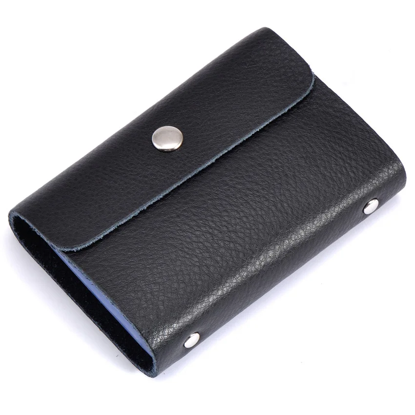 

2019 New Wallet Men Business Card Holder Women Slim Card Cover Cow Genuine Leather Porte Carte Rivets Design Purse Man Unisex