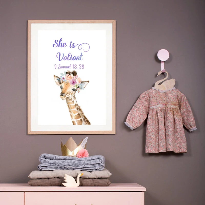 Giraffe Watercolor Canvas Painting Kids Room Decor