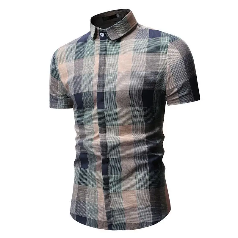 Chemise Homme Plaid Dress Shirts Mens Short Sleeve Button-Down Checkered Shirts 2019 Summer Fashions Men Blouse YS52 (5)