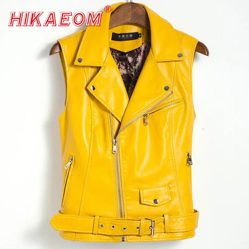 

2018 Plus Size Women Coat Leather Vest Womens Tank Top Fashion Real Photos Sashes Rivets Cool Slim Vest Coats Casual Veste Femme