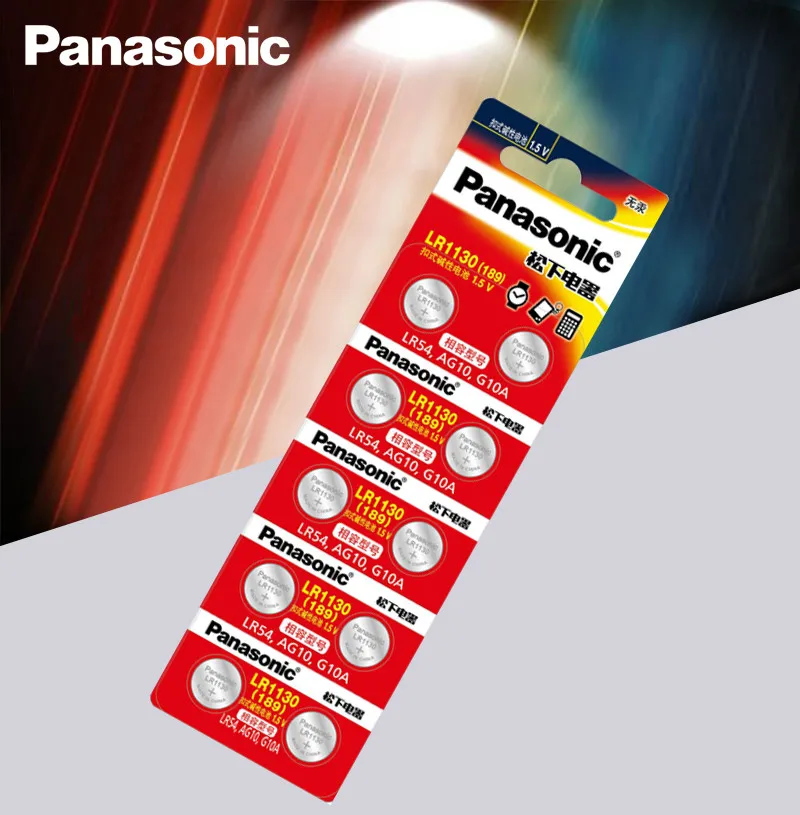 Panasonic 10 шт./лот Батарея сотовый 1,5 V AG10 LR1130 Щелочная батарейка-кнопка AG10 389 LR54 SR54 SR1130W 189 LR1130