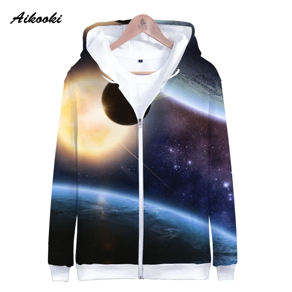 Aikooki Space Galaxy Zipper Hoodies Men/Women Sweatshirt Hoody Stars Of Space Galaxy Hooded Boy/Girls Autumn Winter Polluver Top