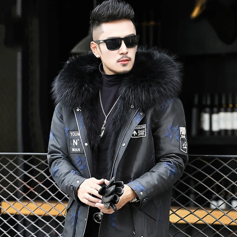 

Real Fur Coat Winter Jacket Men Natural Raccoon Fur Liner Parka Men Warm Parkas Korean Fashion Mens Coats L17-1209 YY347