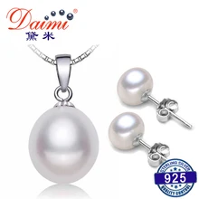 Даими жемчуг ювелирные изделия устанавливает серебра 925 пресной воды перл кулон ожерелье с серьги изысканные ювелирные изделия белый цвет
