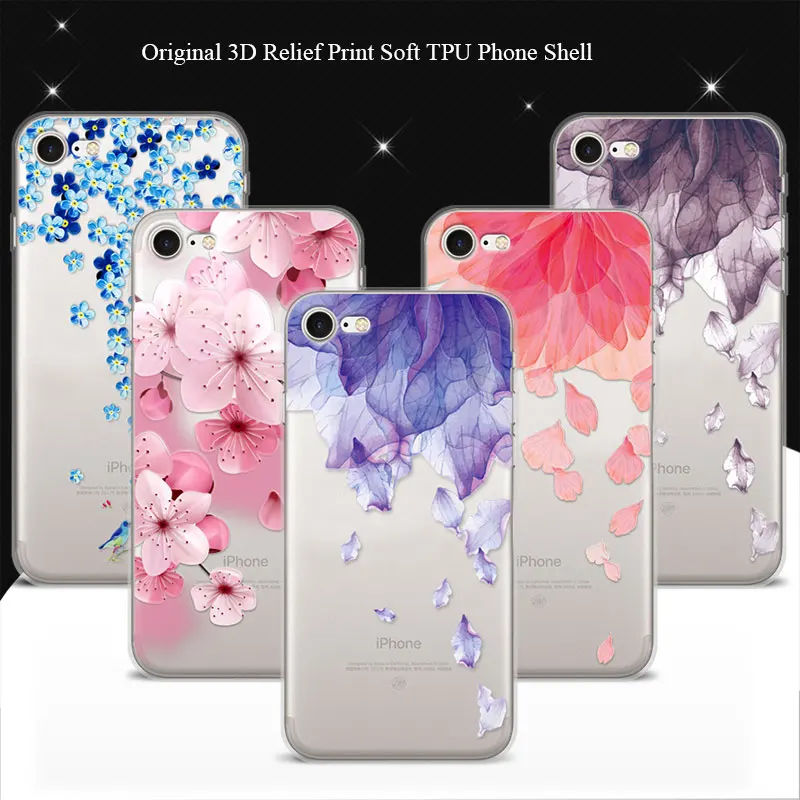 

Case Coque For iphone 7 4.7" Flower Lace Bird Soft TPU For Apple iphone7 3D Relief Phone Cases Cover For iphone 7 Funda Capa